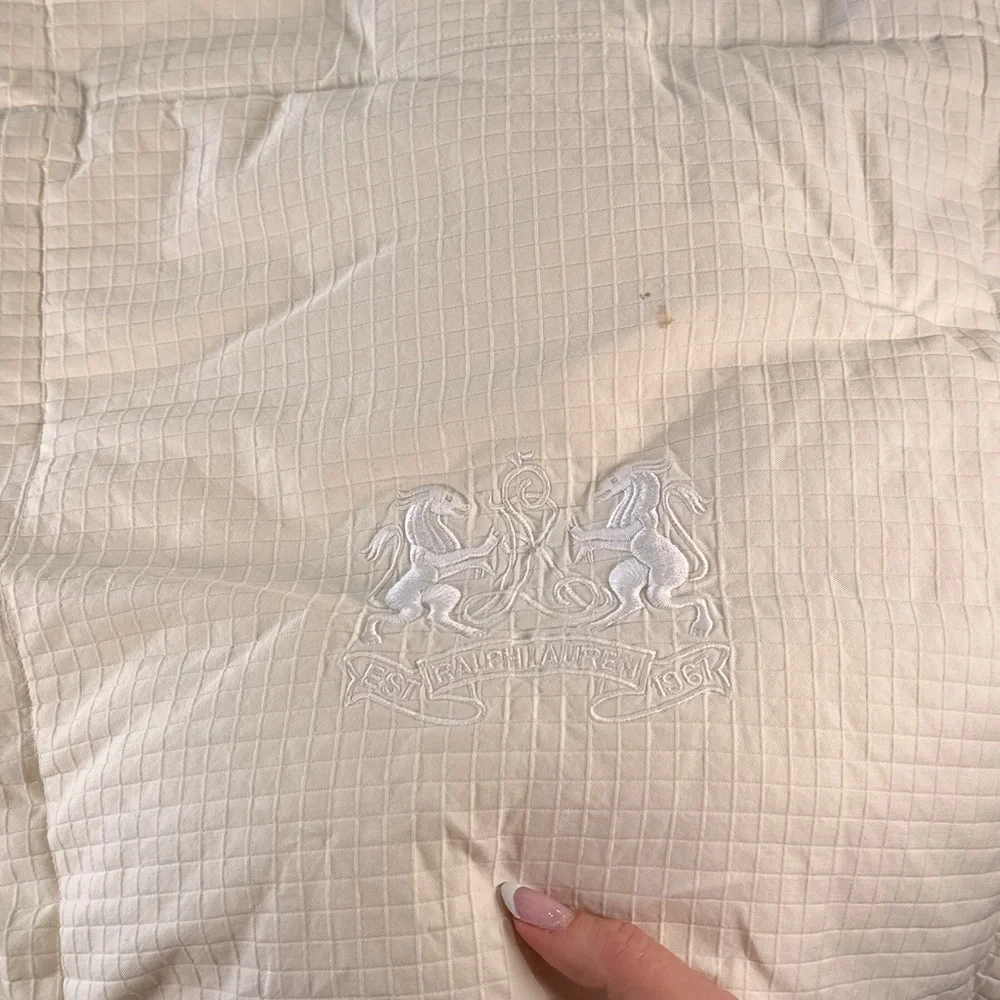 Ralph Lauren Down Comforter Est 1967 Crest Quilted Embroidered Ivory Full Queen